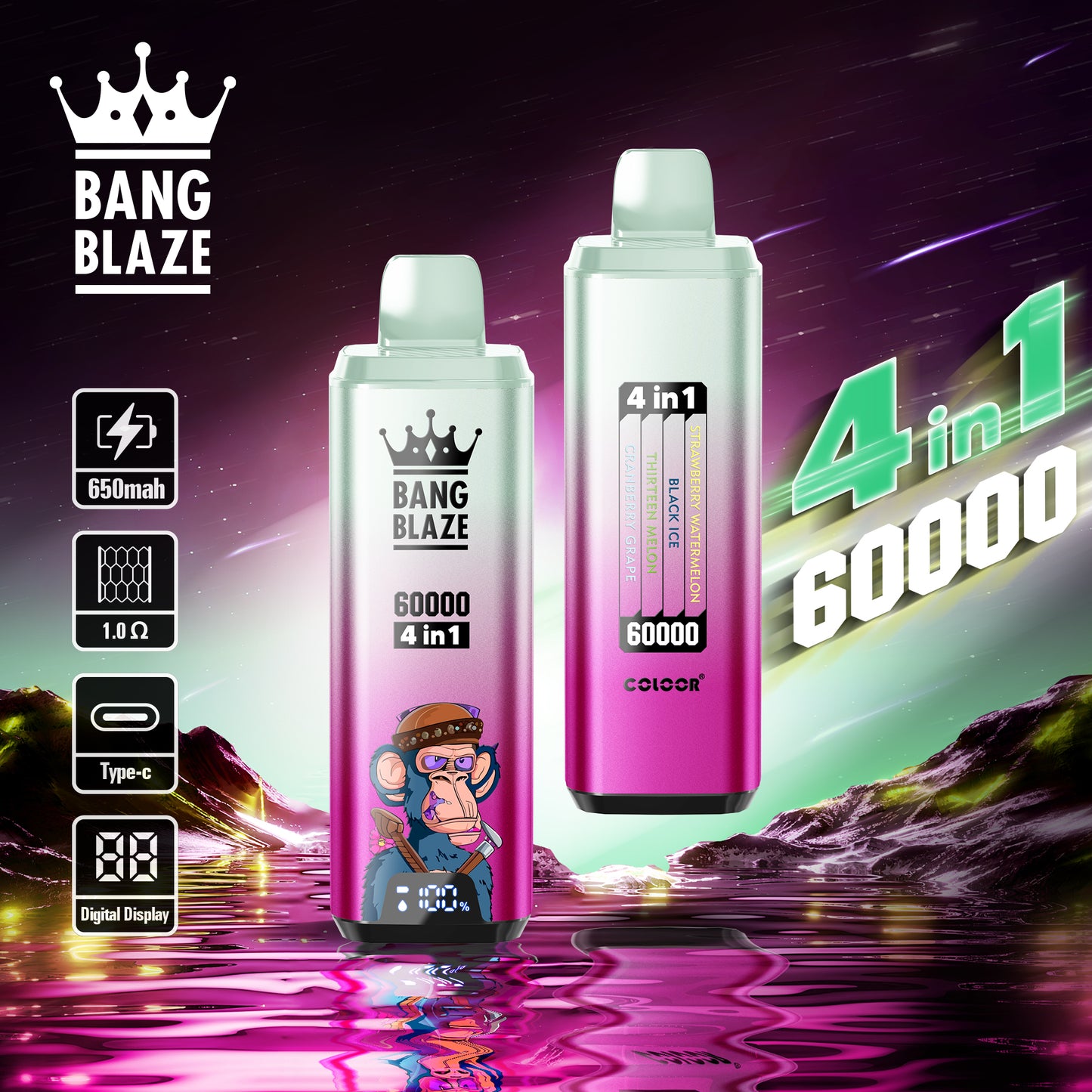 Bang Blaze 60000 Vape | Strawberry Watermelon / Black Ice / Thirteen Melon / Cranberry Grape