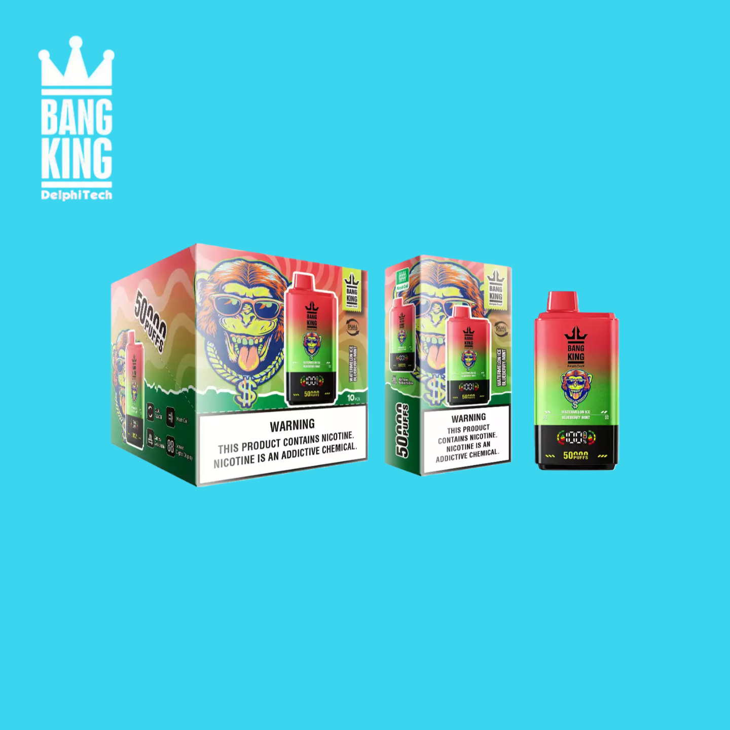 Watermelon Ice/Blueberry Mint Bang King 50000 vape