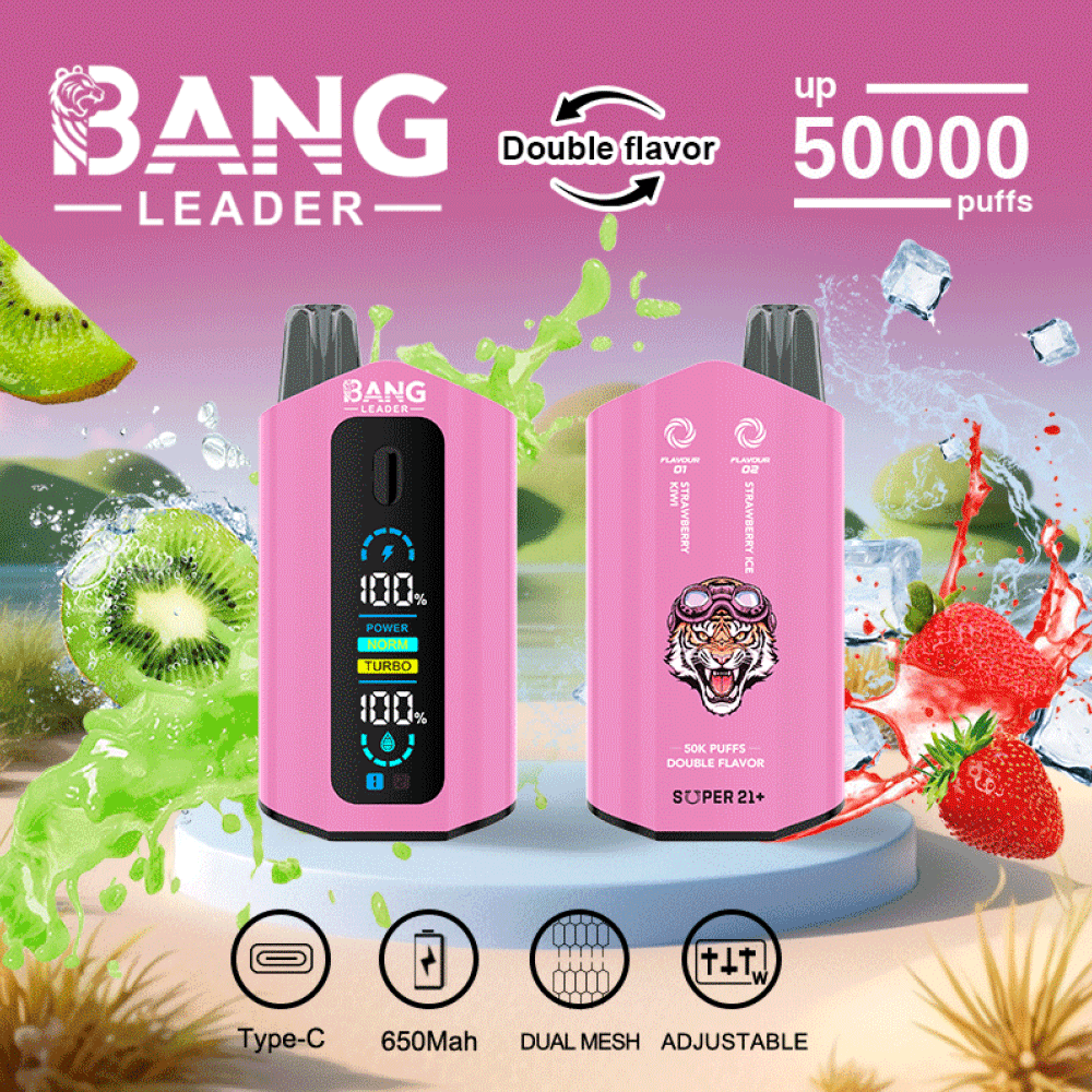 Bang Leader 50K 2 in 1 Strawberry Kiwi flavor with strawberry ice