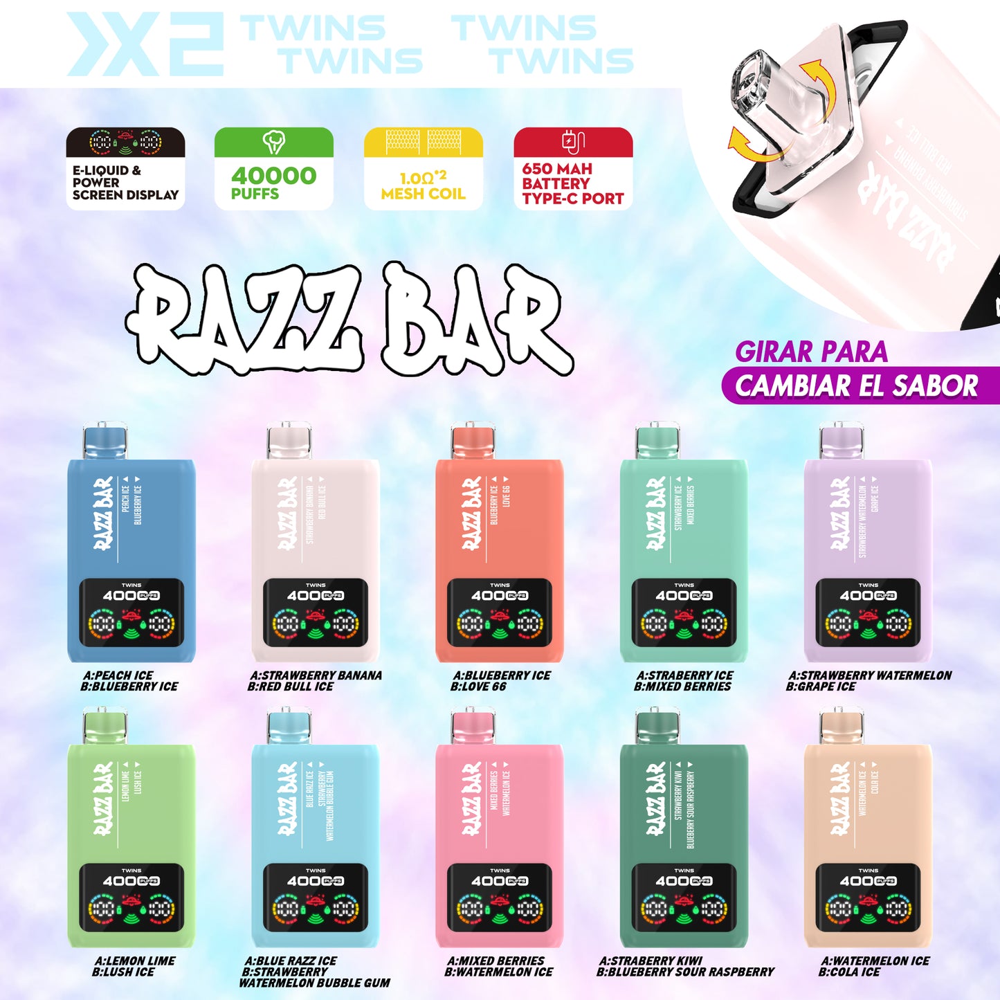 Razz Bar 40K 650 mAh recargable