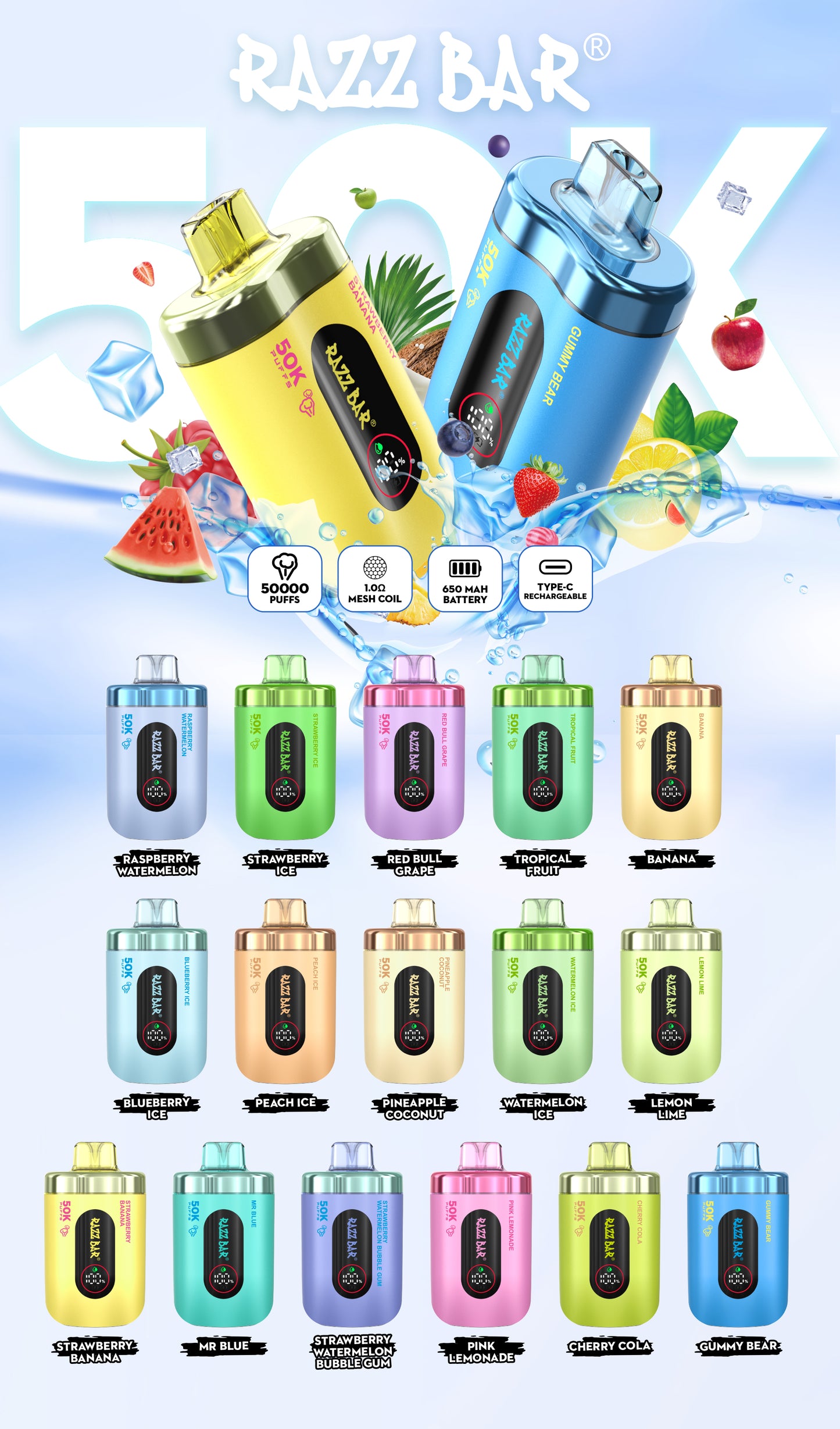 Razz Bar 50K 2% / 5% sales de nicotina