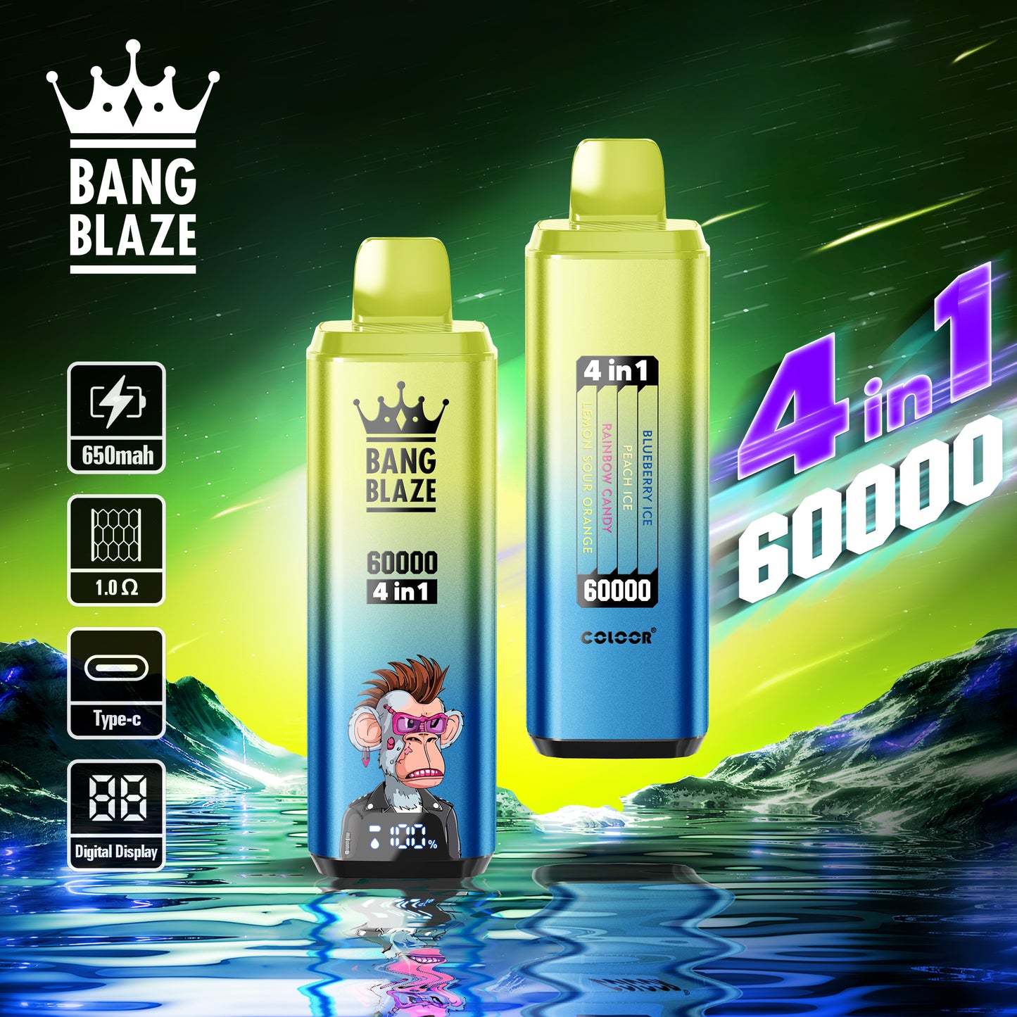 Bang Blaze 60000 4 en 1 | Blueberry Ice / Peach Ice / Rainbow Candy / Lemon Sour Orange