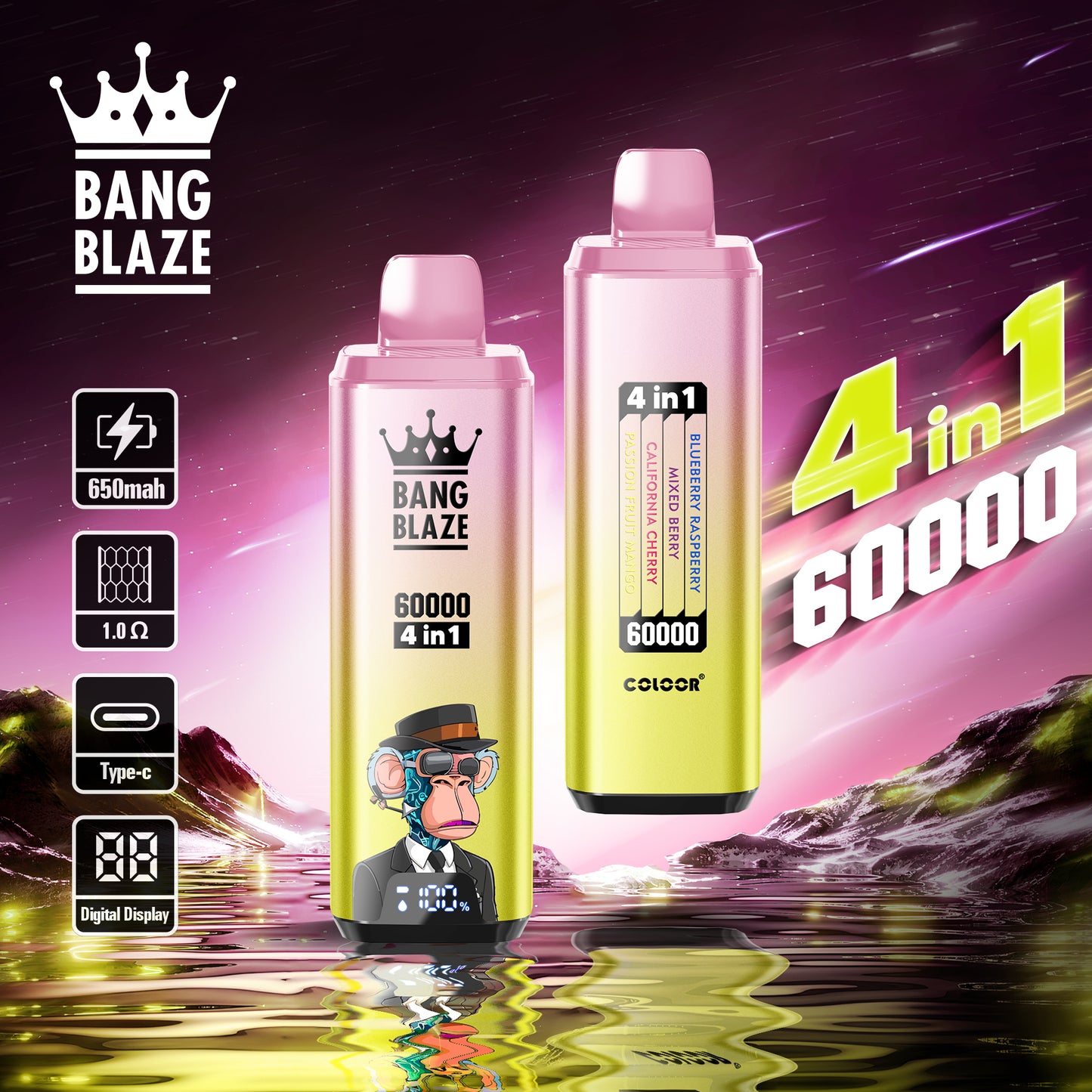Bang Blaze 60000 Caladas 4 en 1 |Blueberry Raspberry / Mixed Berry / California Cherry / Passion Fruit Mango