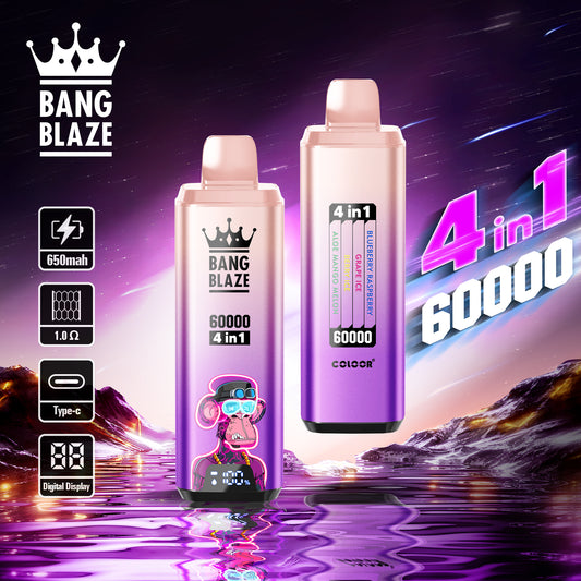 Bang Blaze 60000 Caladas 4 en 1 | Blueberry Raspberry / Grape Ice / Berry Ice / Aloe Mango Melon