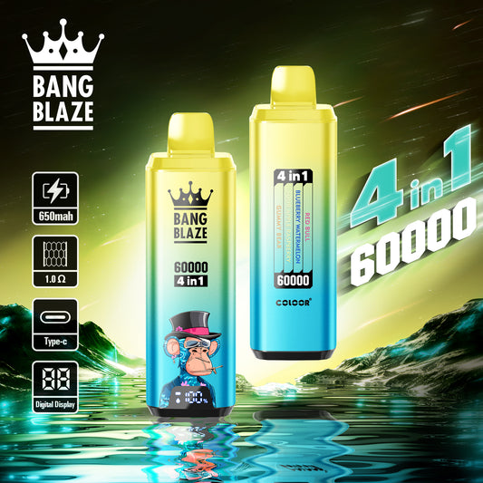 Bang Blaze 60000 4en1 Vape | Red Rull / Blueberry Watermelon / Sour Apple Raspberry / Gummy Bear