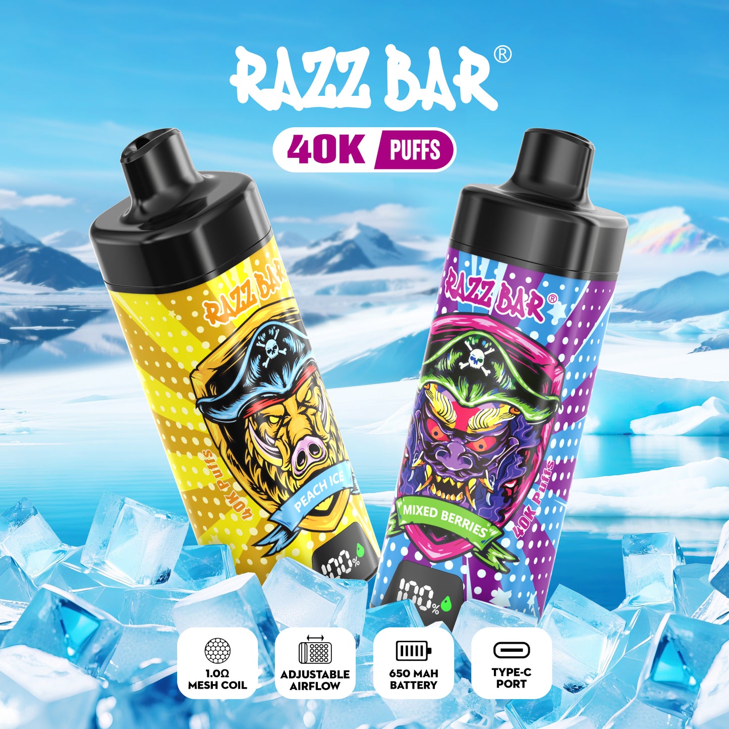 Razz Bar NEW 40K Puffs Vape 18 sabores