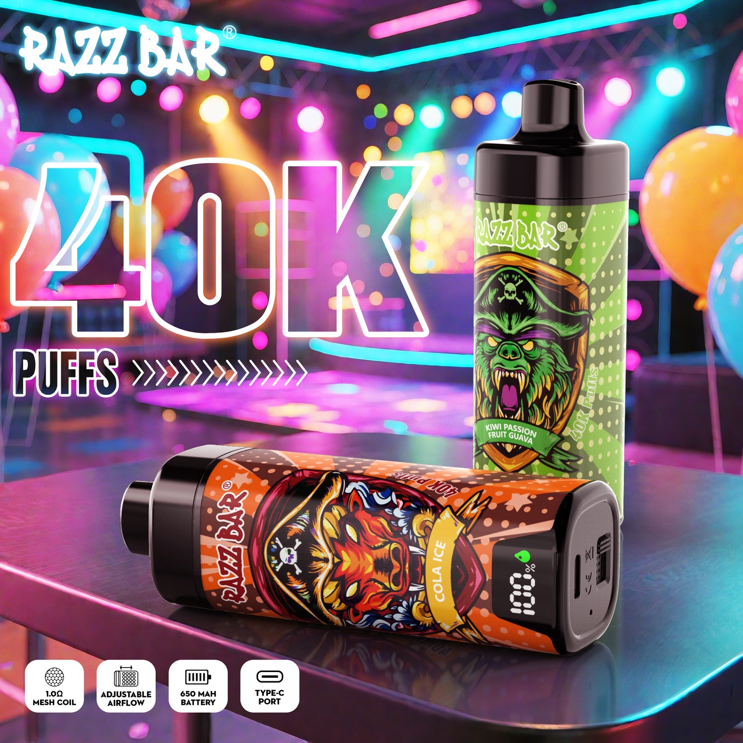 Razz Bar NEW 40K Puffs Vape 18 sabores