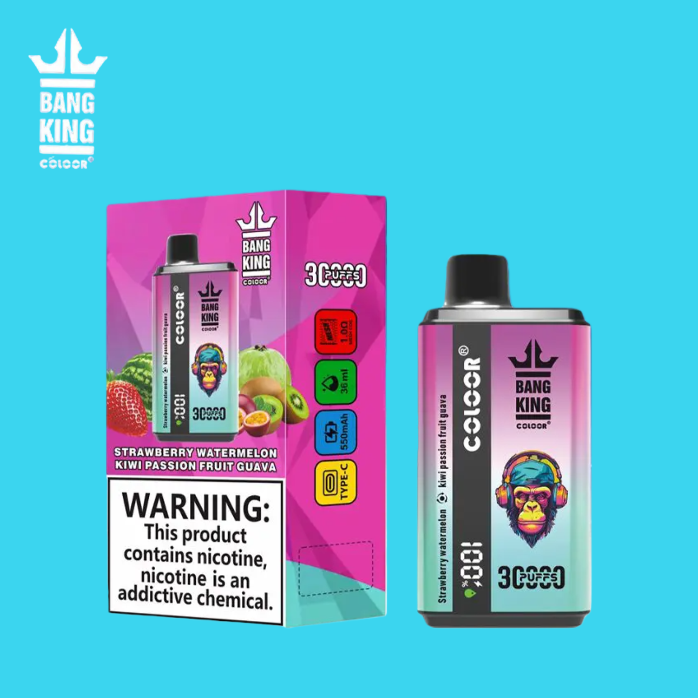 Puff Bang King 30000 Strawberry Watermelon & Kiwi Passion Fruit Guava