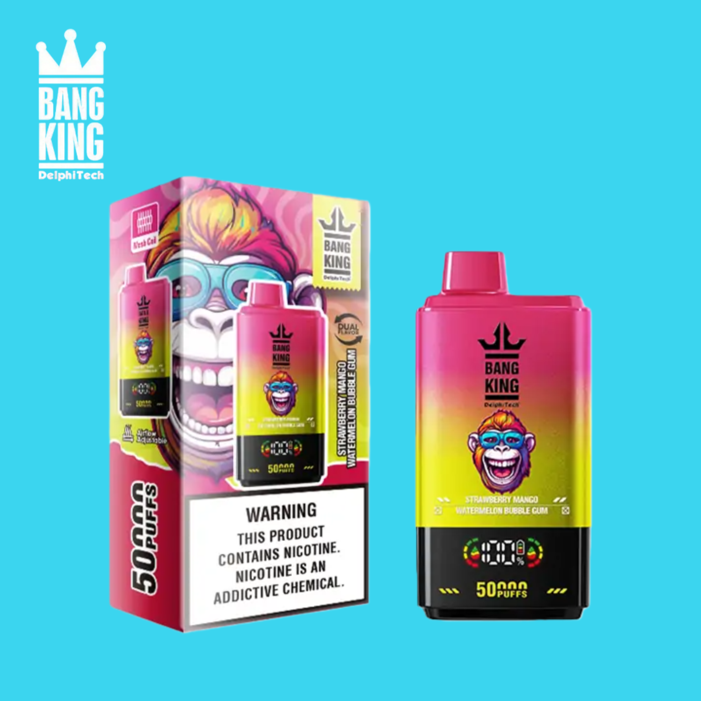 Puff Bang King 50000 Caladas Strawberry Mango & Watermelon Bubblegum