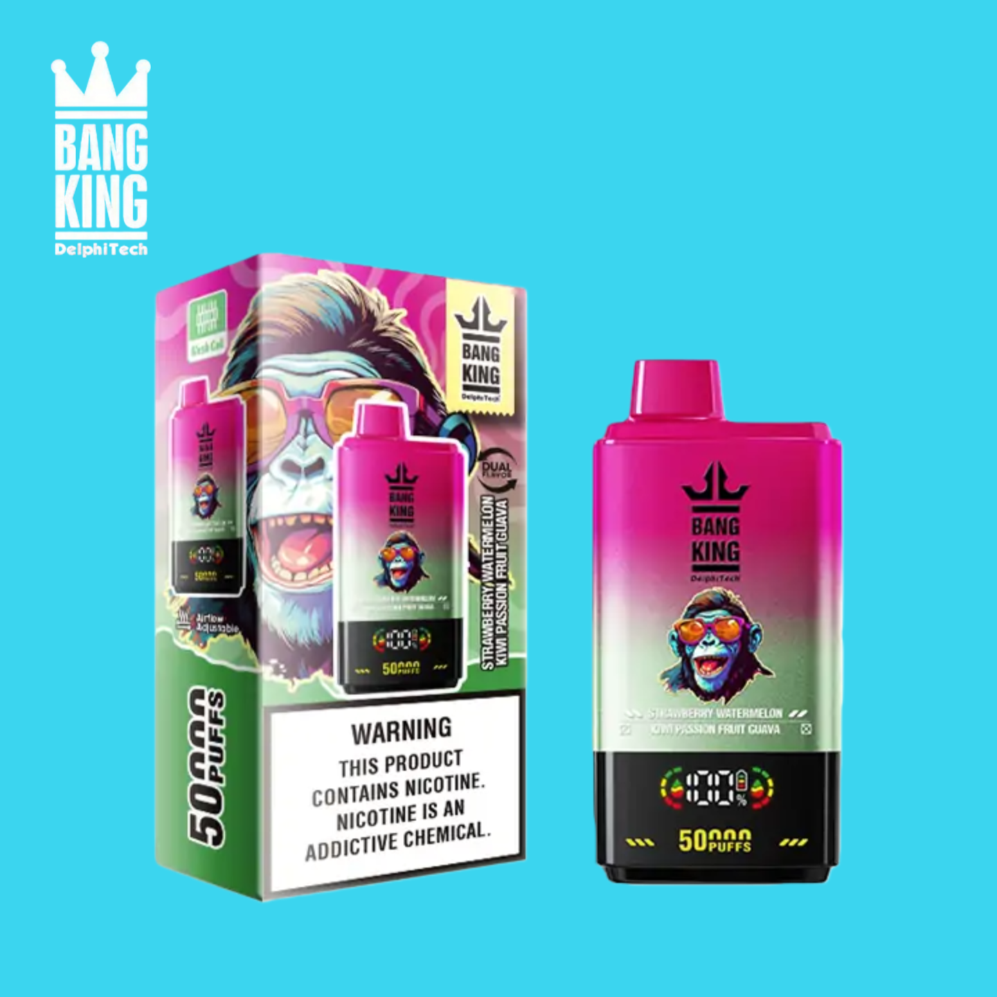 Bang King 50K Vape Strawberry Watermelon/Kiwi Passion Fruit Guava